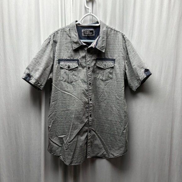 Hard Edge Mens Shirt Size XL Gray White Stripes Button Up Collared Short Sleeve - Picture 1 of 7